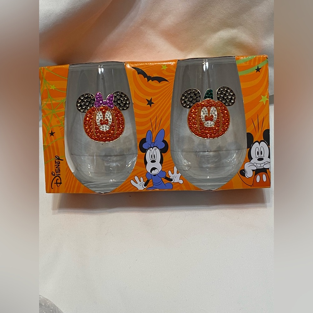 Disney set of 2 stemless glasses sparkly Halloween Themed Mickey and Minnie - Picture 7 of 7